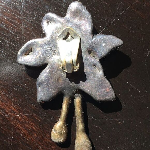 925 Vintage 925 Sterling Large statement clip abstract floral Chunky Earrings 3" - Picture 9 of 15